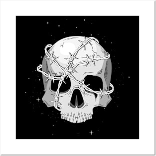 Skull and barbed wire Posters and Art